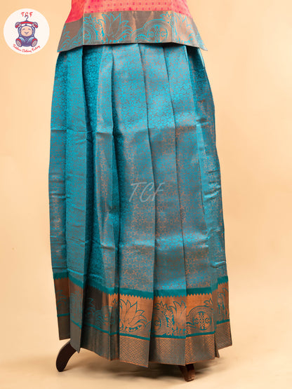 Rani Rose & Peacock Blue - Girls Readymade Pavadai Sattai