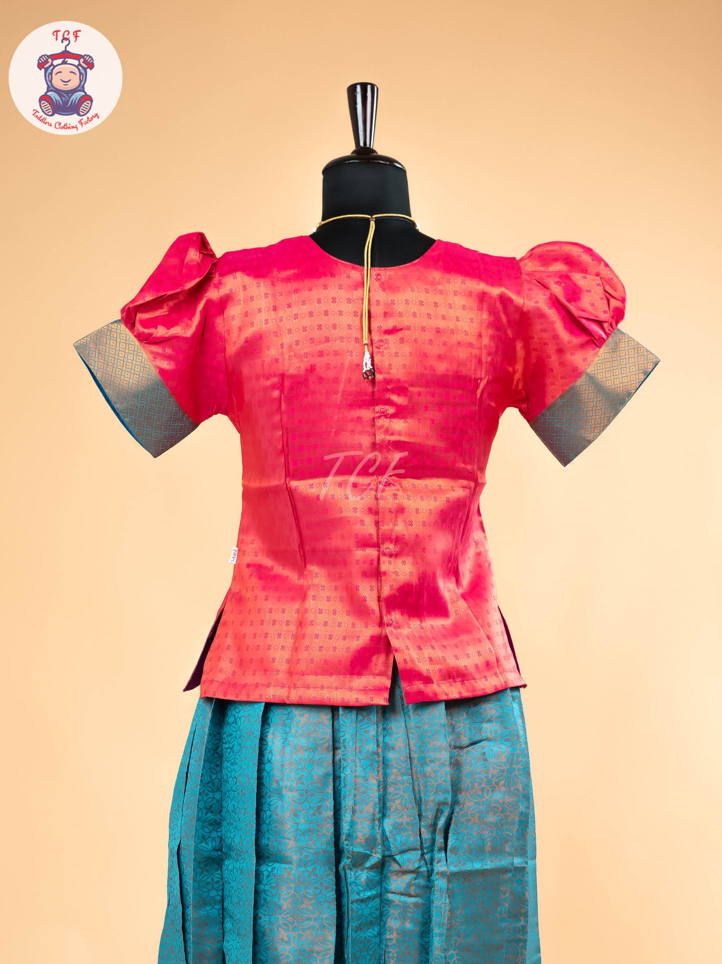 Rani Rose & Peacock Blue - Girls Readymade Pavadai Sattai