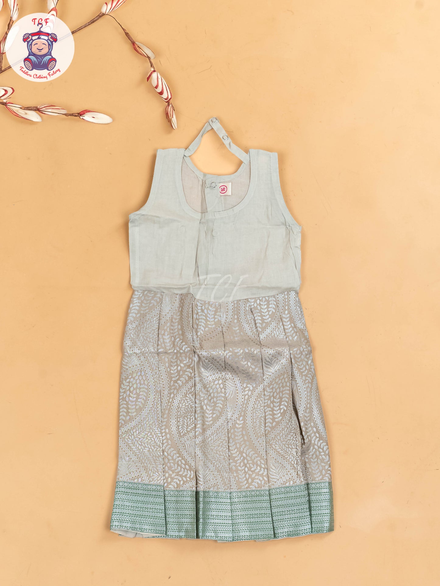 Light Green & Grey - Girls Readymade Pavadai Sattai