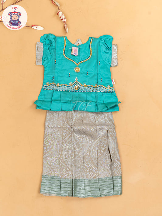 Light Green & Grey - Girls Readymade Pavadai Sattai