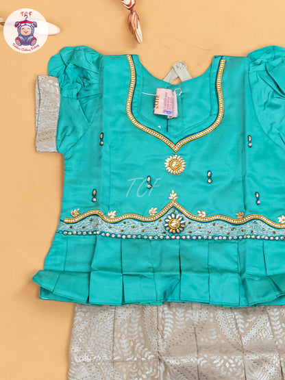 Light Green & Grey - Girls Readymade Pavadai Sattai