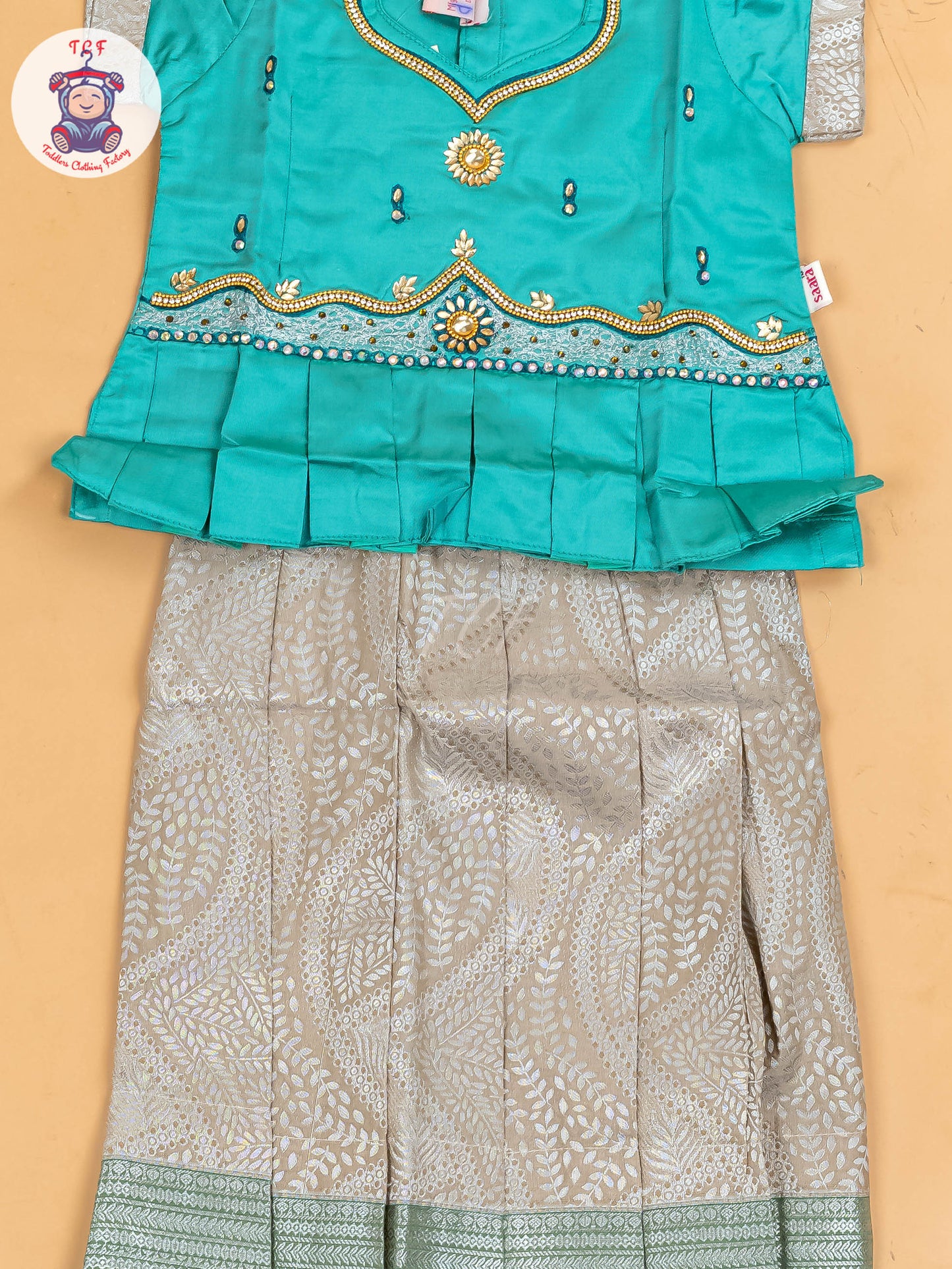 Light Green & Grey - Girls Readymade Pavadai Sattai