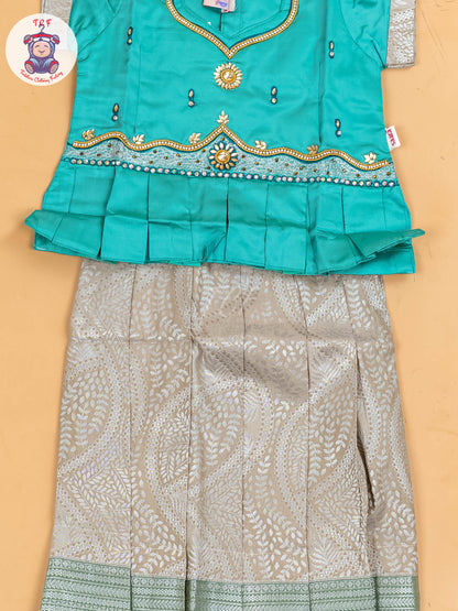 Light Green & Grey - Girls Readymade Pavadai Sattai