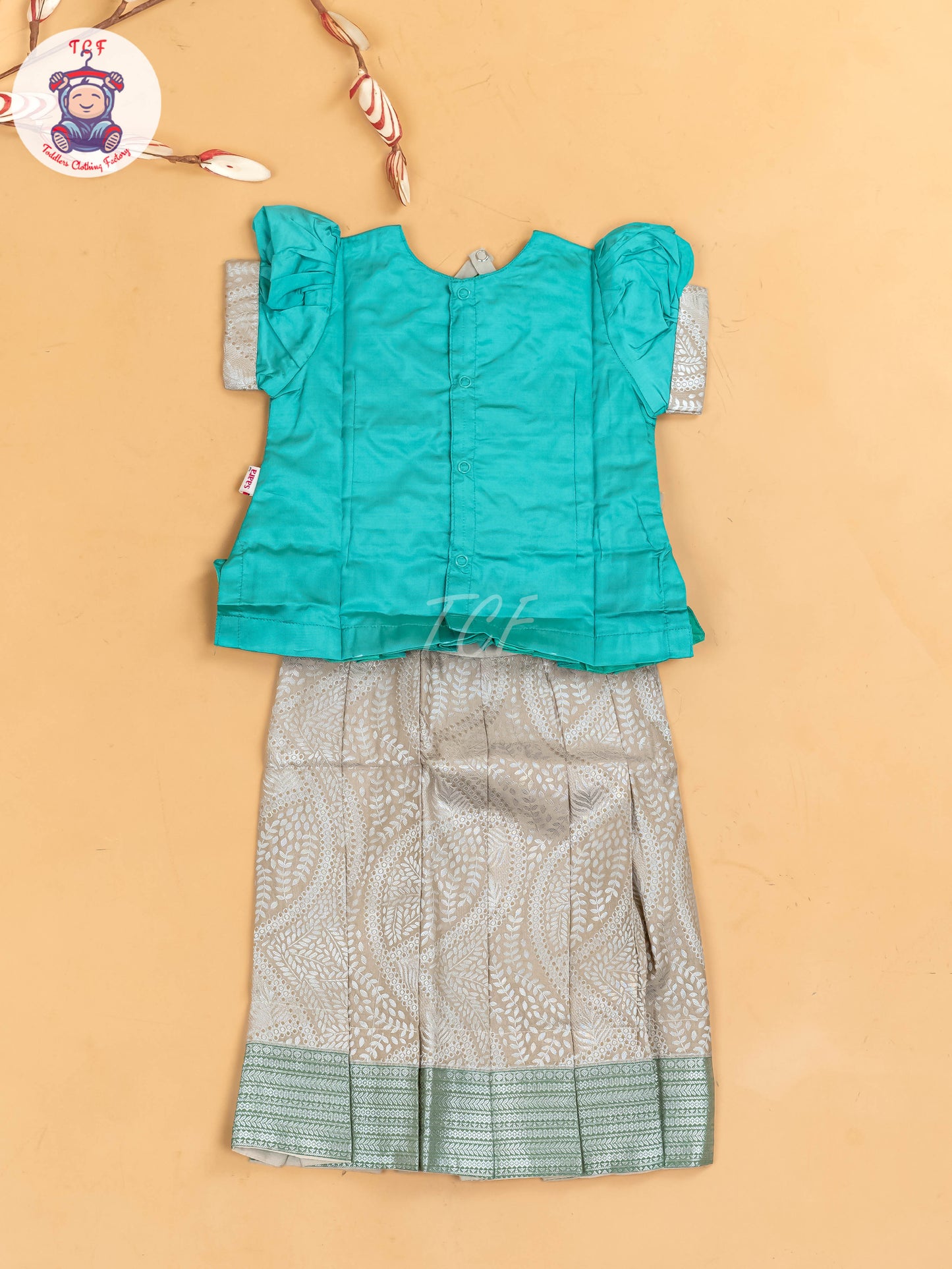 Light Green & Grey - Girls Readymade Pavadai Sattai