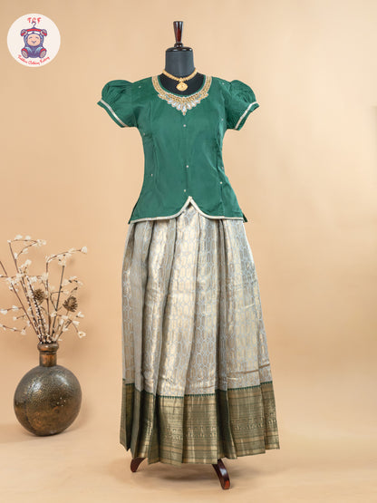 Bottle Green & Copper - Girls Readymade Pavadai Sattai