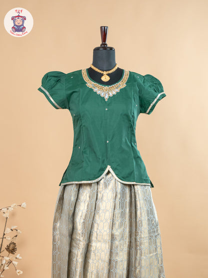 Bottle Green & Copper - Girls Readymade Pavadai Sattai