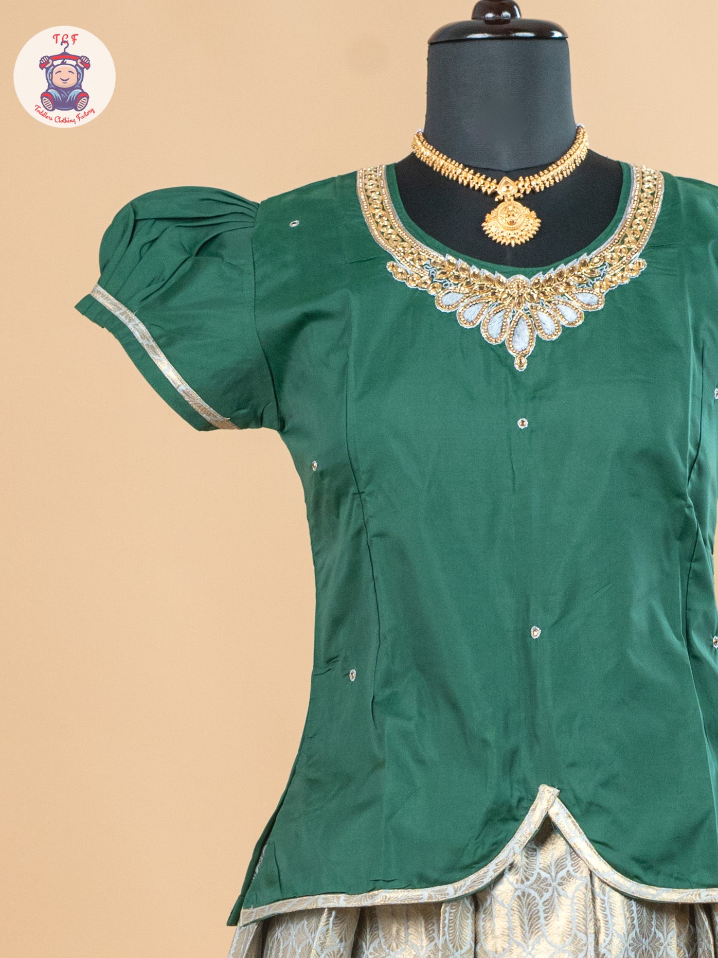 Bottle Green & Copper - Girls Readymade Pavadai Sattai