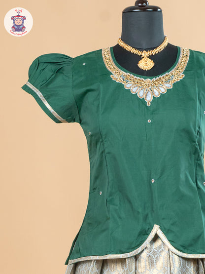 Bottle Green & Copper - Girls Readymade Pavadai Sattai