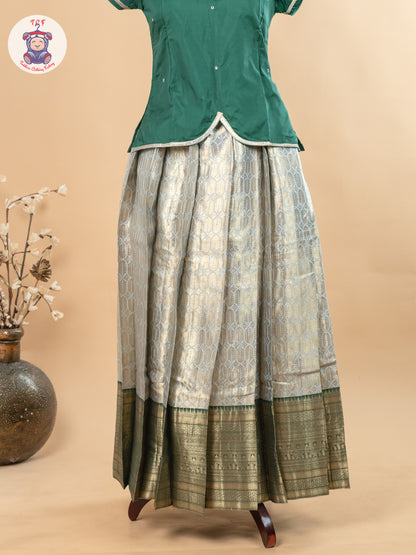 Bottle Green & Copper - Girls Readymade Pavadai Sattai