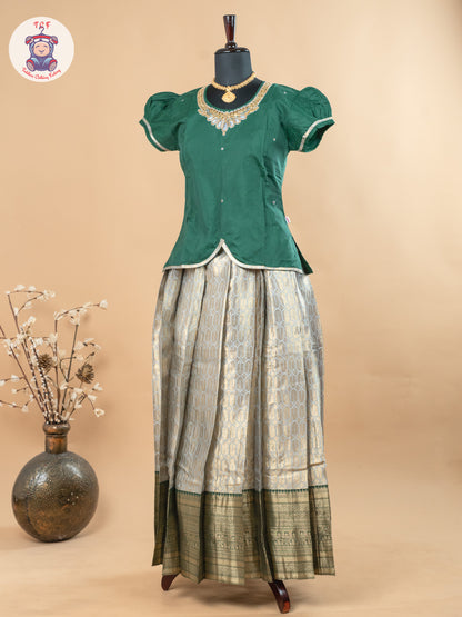 Bottle Green & Copper - Girls Readymade Pavadai Sattai