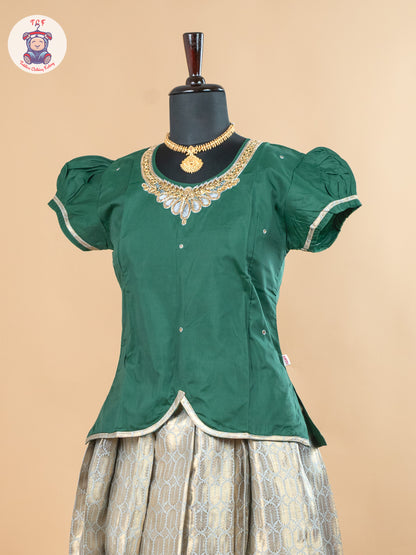 Bottle Green & Copper - Girls Readymade Pavadai Sattai