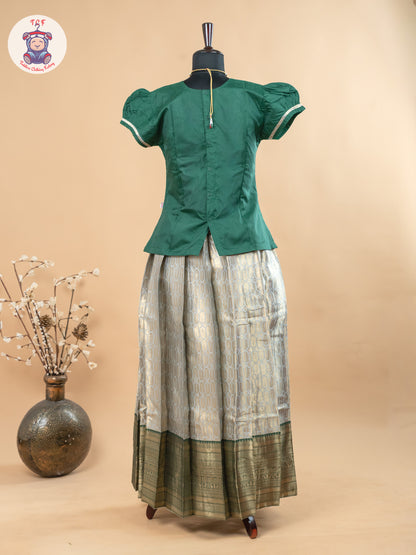 Bottle Green & Copper - Girls Readymade Pavadai Sattai