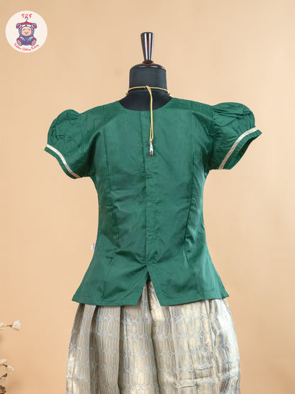 Bottle Green & Copper - Girls Readymade Pavadai Sattai