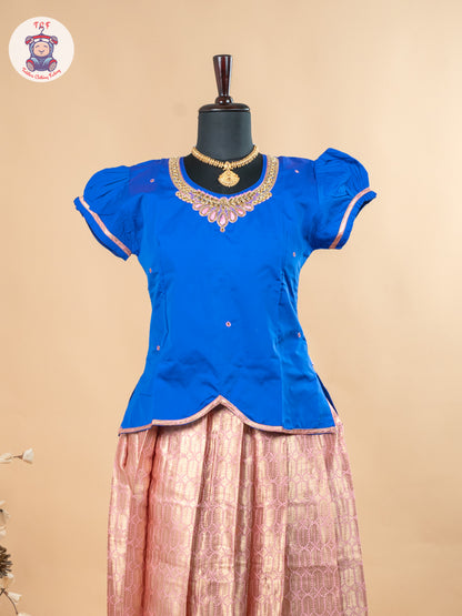Royal Blue & Baby Pink - Girls Readymade Pavadai Sattai