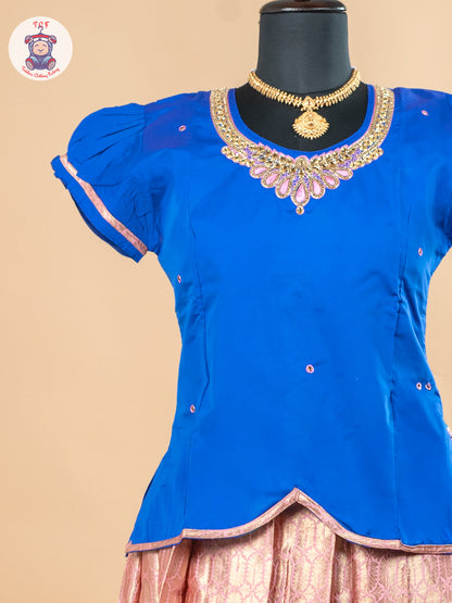 Royal Blue & Baby Pink - Girls Readymade Pavadai Sattai