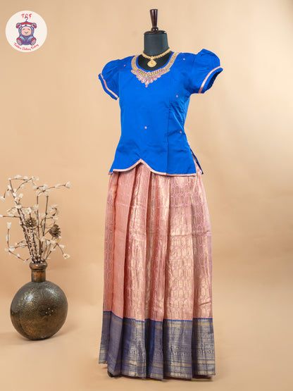Royal Blue & Baby Pink - Girls Readymade Pavadai Sattai