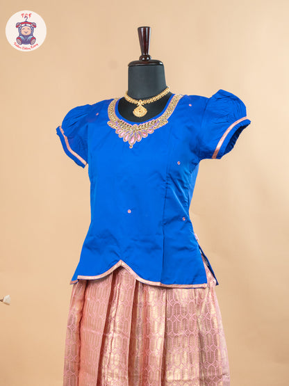 Royal Blue & Baby Pink - Girls Readymade Pavadai Sattai
