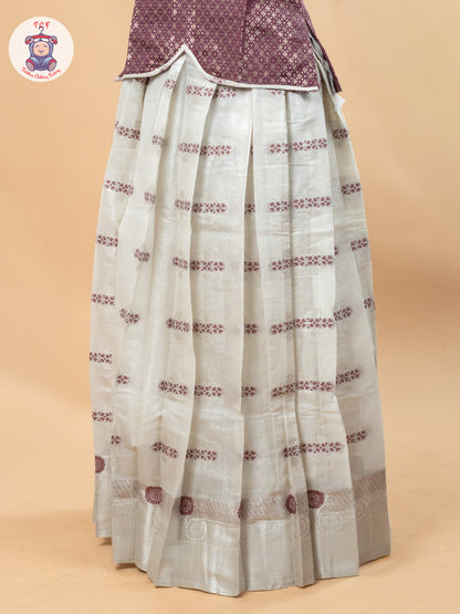 Magenta & Off White - Girls Readymade Pavadai Sattai