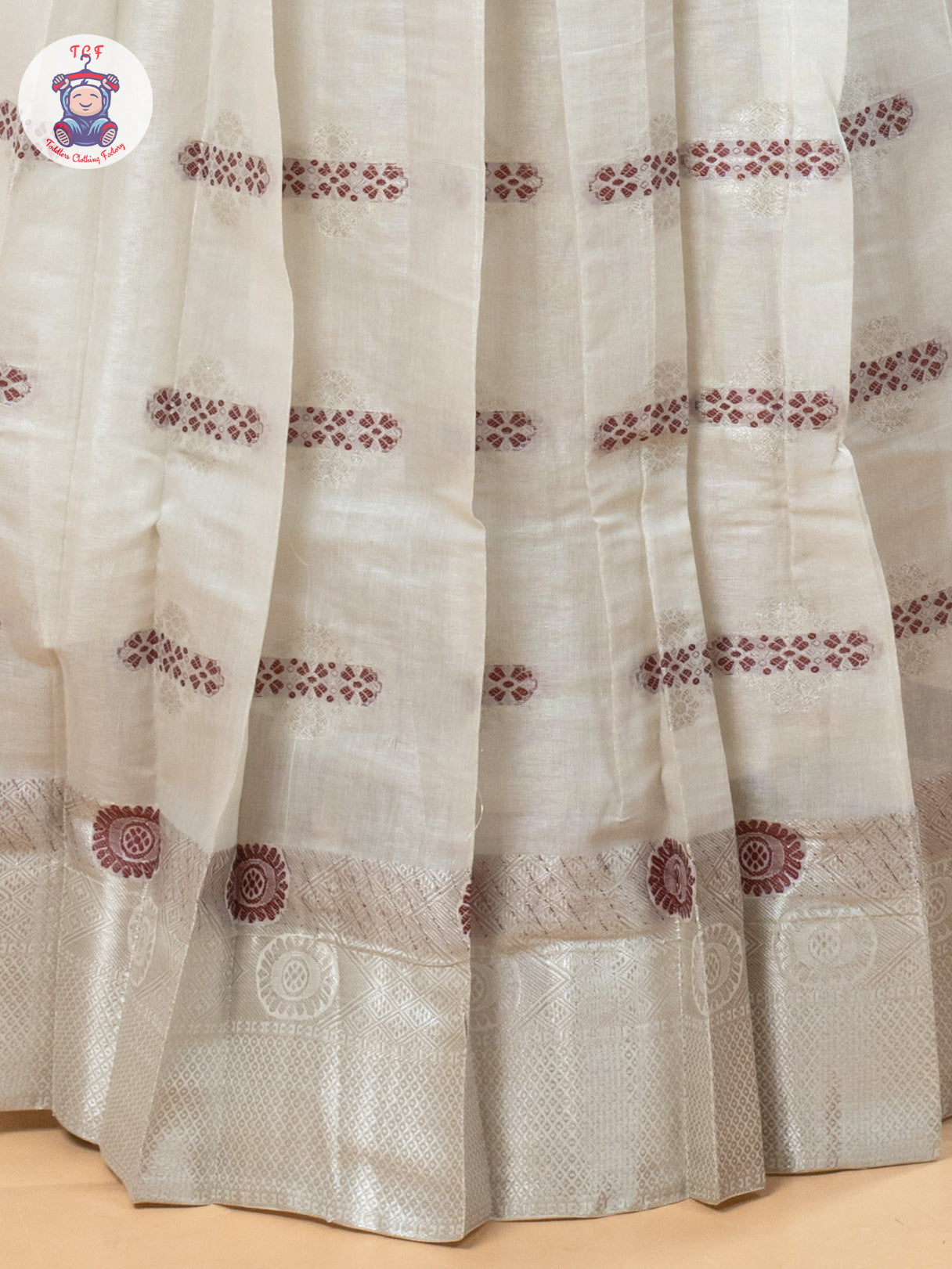 Magenta & Off White - Girls Readymade Pavadai Sattai