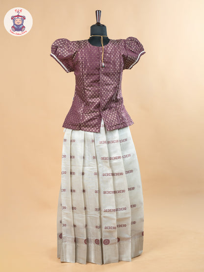 Magenta & Off White - Girls Readymade Pavadai Sattai