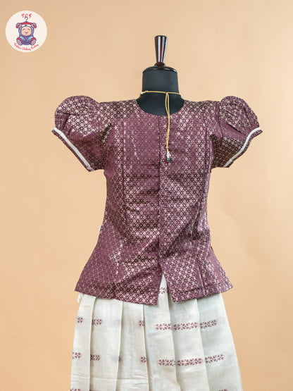 Magenta & Off White - Girls Readymade Pavadai Sattai
