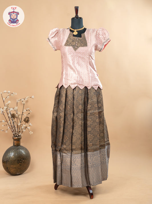 Baby Pink & Dark Green - Girls Readymade Pavadai Sattai