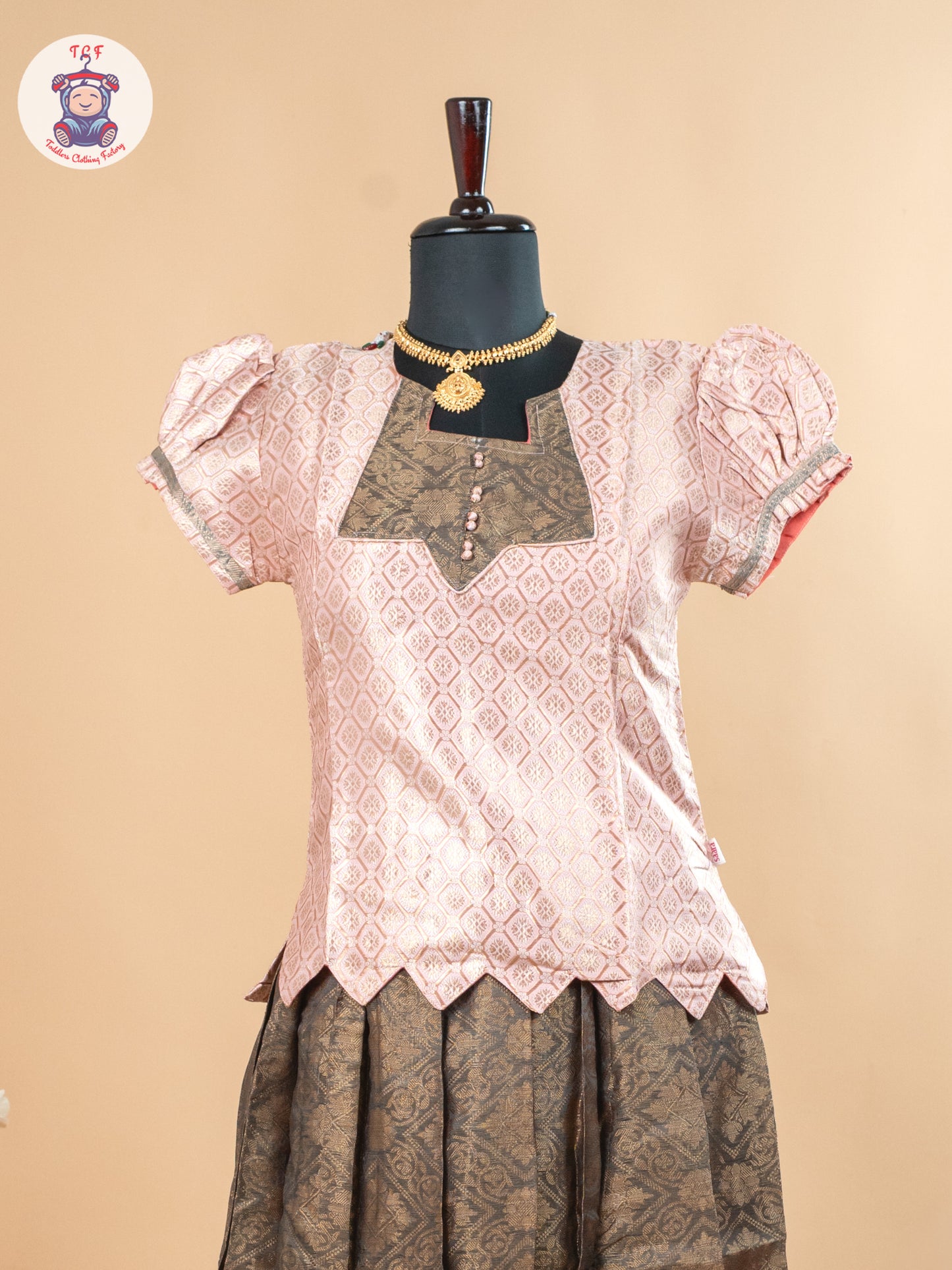 Baby Pink & Dark Green - Girls Readymade Pavadai Sattai