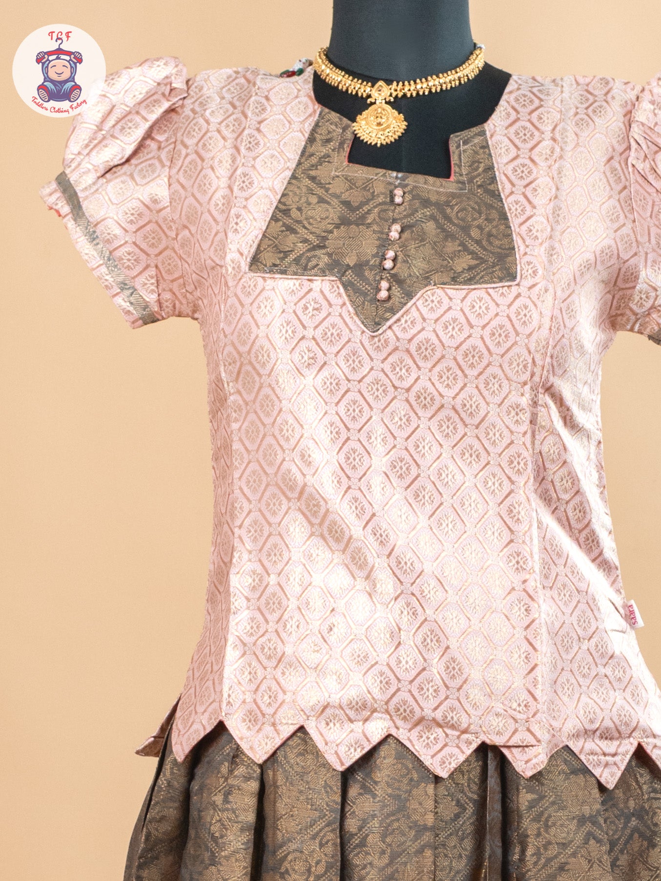 Baby Pink & Dark Green - Girls Readymade Pavadai Sattai