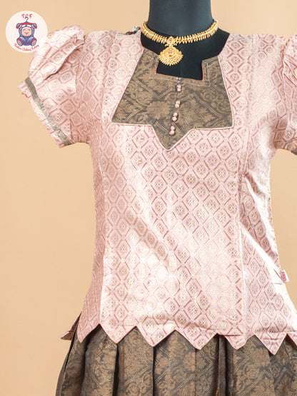 Baby Pink & Dark Green - Girls Readymade Pavadai Sattai