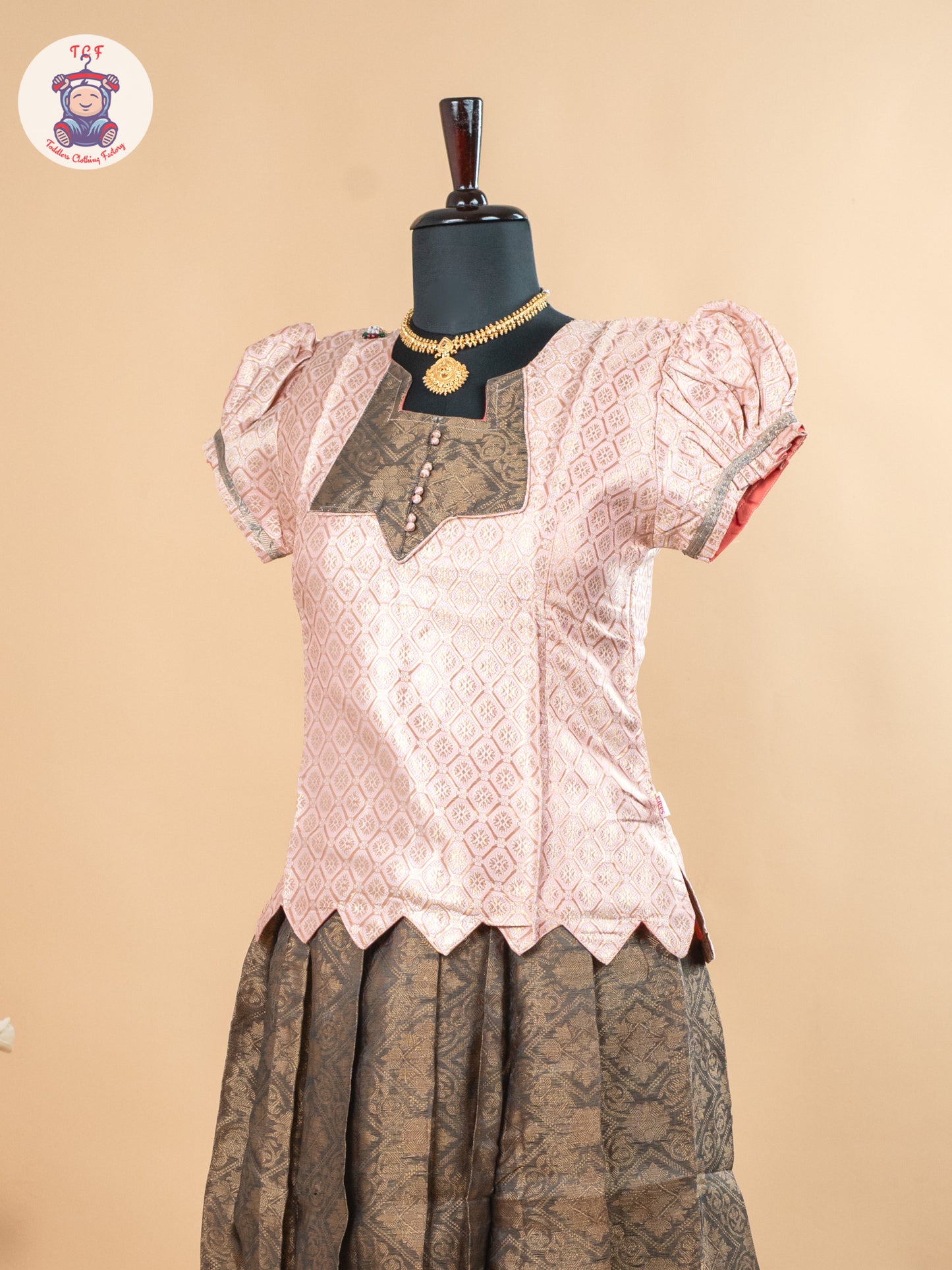 Baby Pink & Dark Green - Girls Readymade Pavadai Sattai