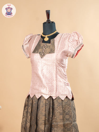 Baby Pink & Dark Green - Girls Readymade Pavadai Sattai