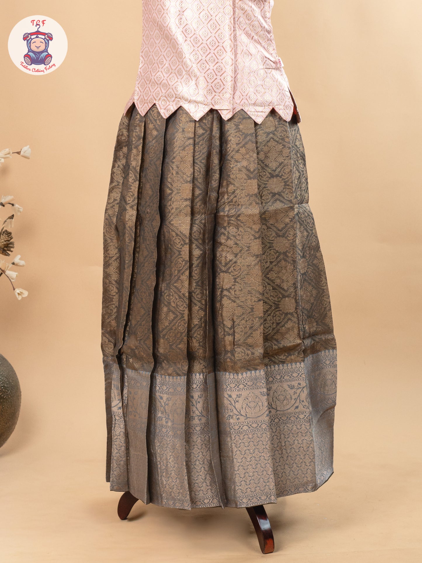 Baby Pink & Dark Green - Girls Readymade Pavadai Sattai