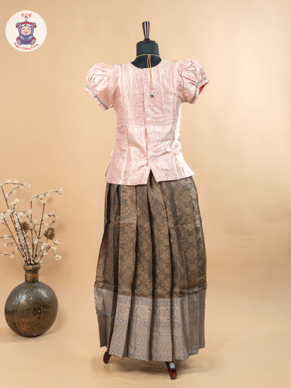 Baby Pink & Dark Green - Girls Readymade Pavadai Sattai