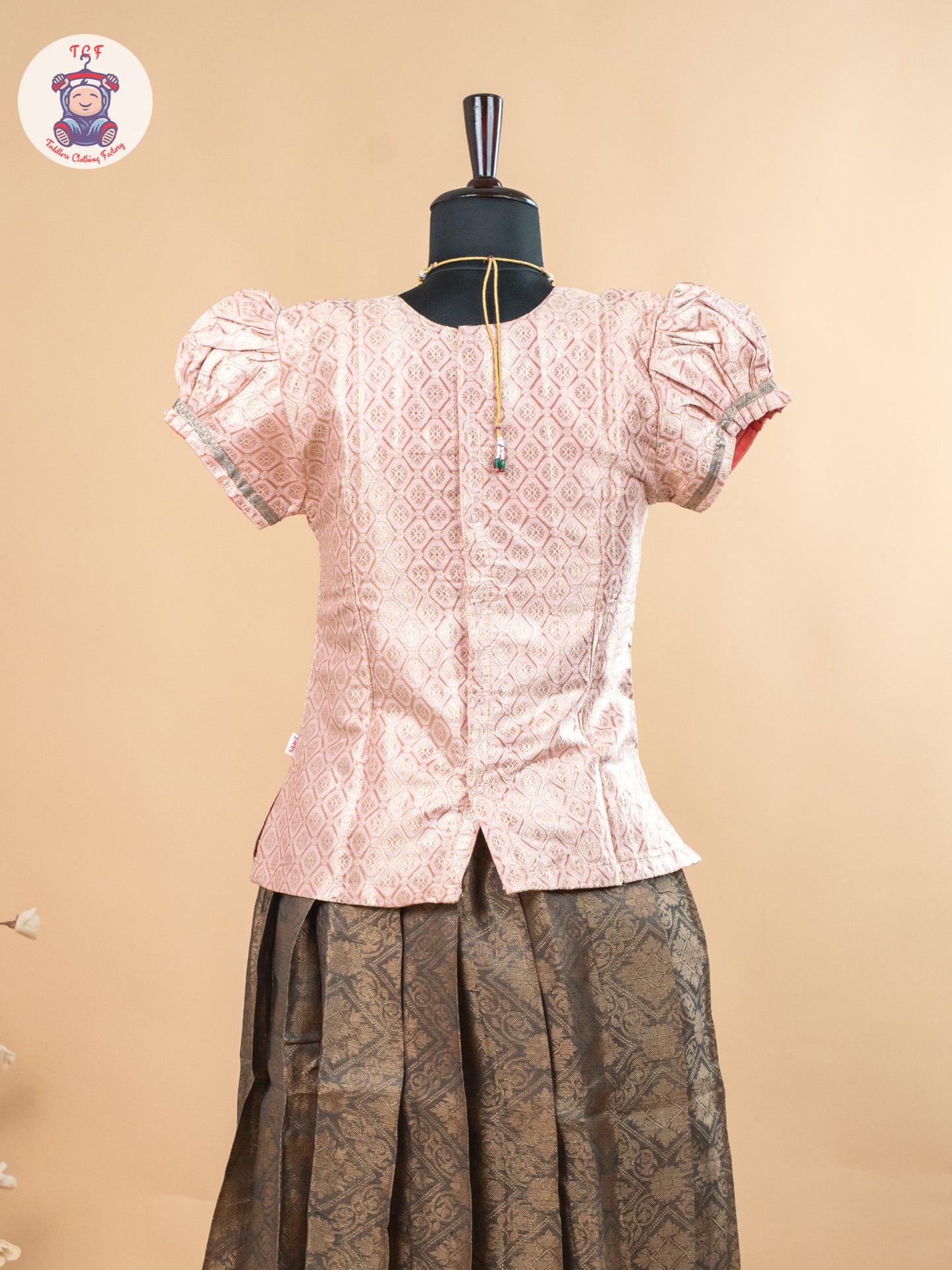 Baby Pink & Dark Green - Girls Readymade Pavadai Sattai