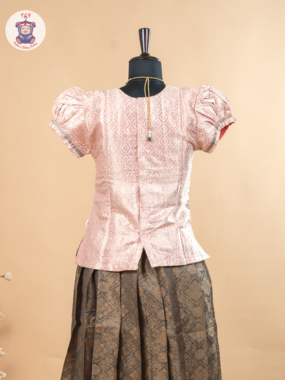 Baby Pink & Dark Green - Girls Readymade Pavadai Sattai