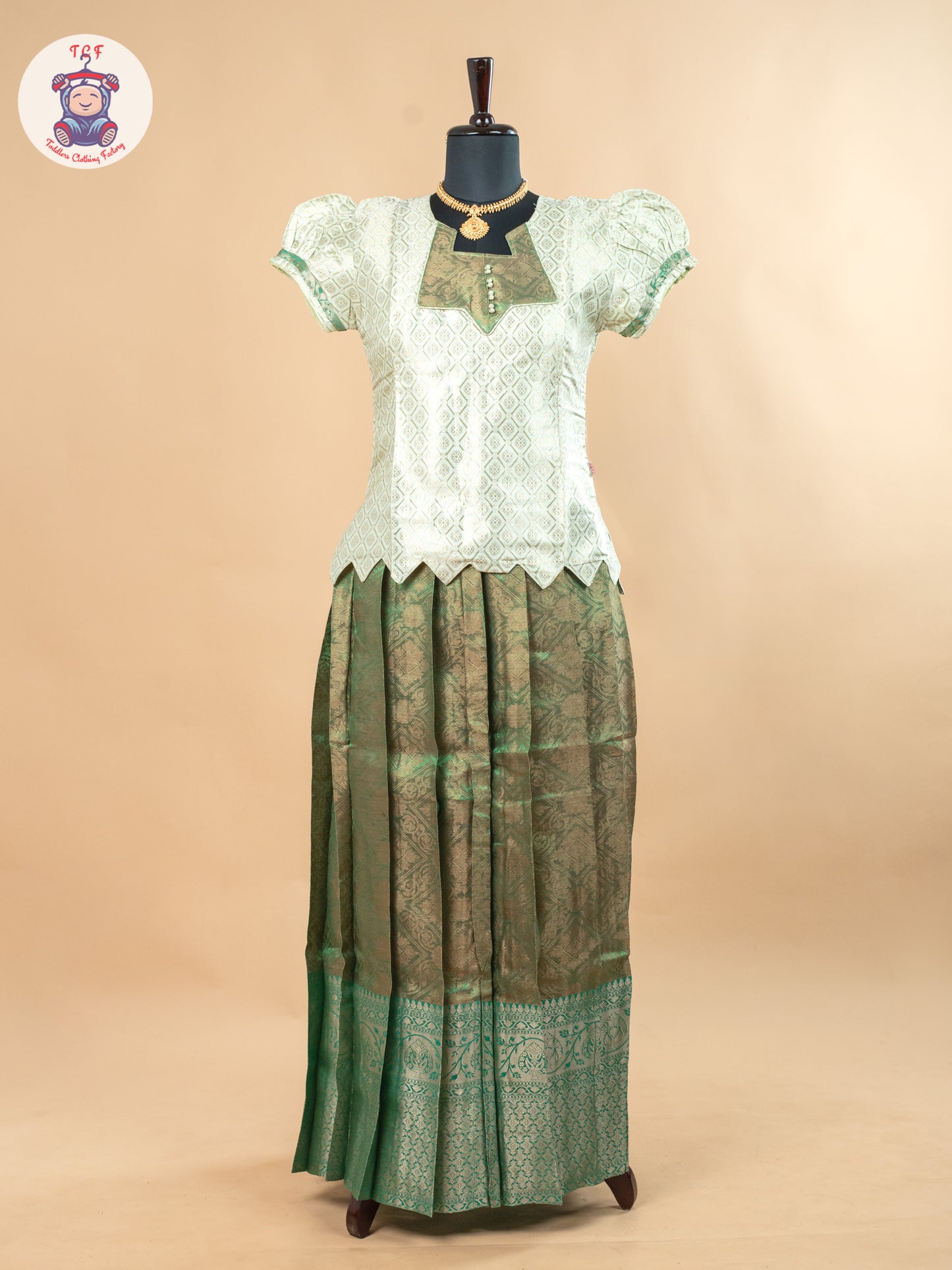 Gold & Green - Girls Readymade Pavadai Sattai