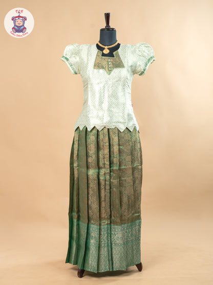 Gold & Green - Girls Readymade Pavadai Sattai