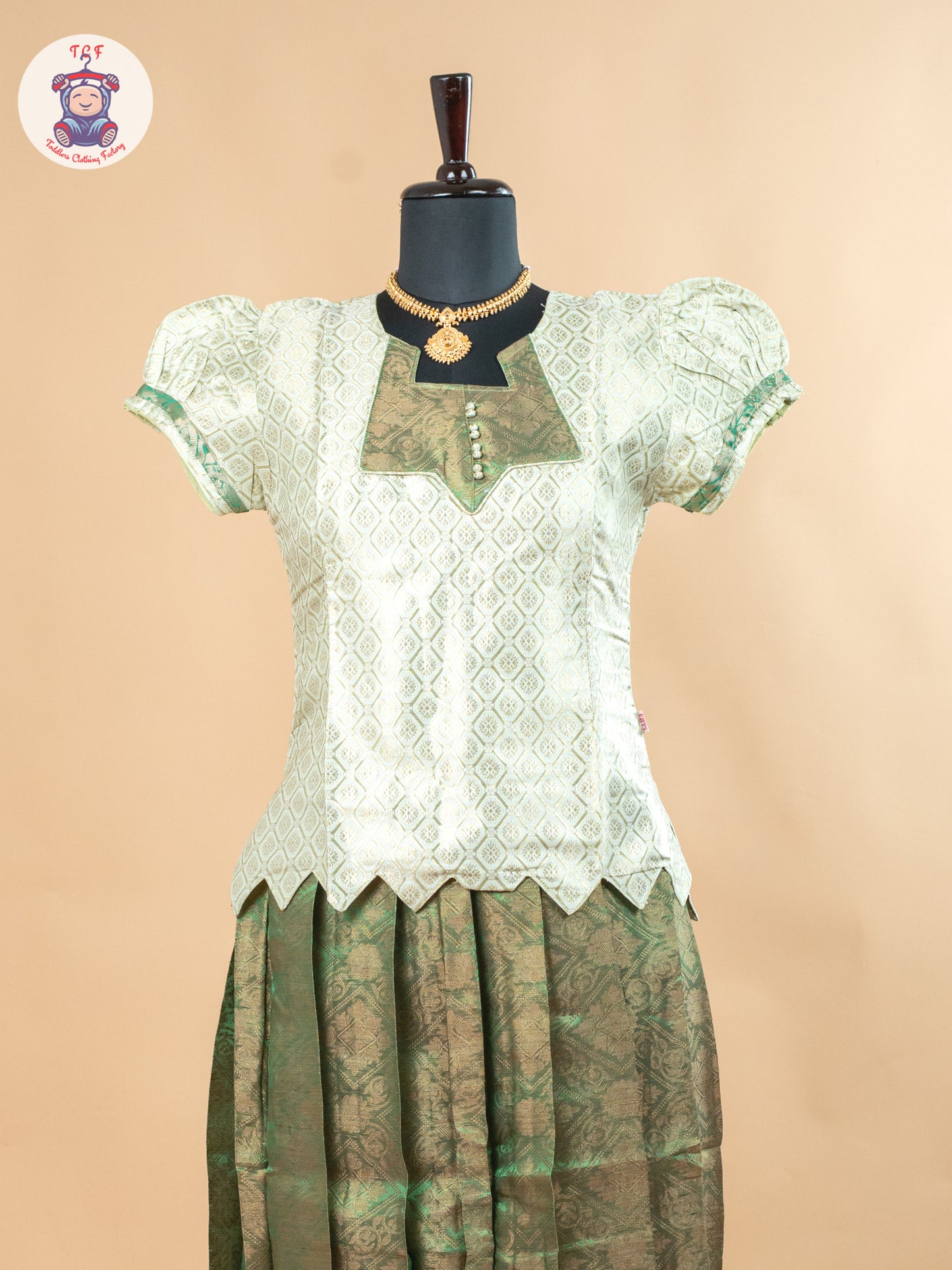 Gold & Green - Girls Readymade Pavadai Sattai