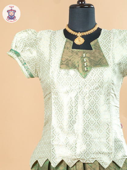 Gold & Green - Girls Readymade Pavadai Sattai