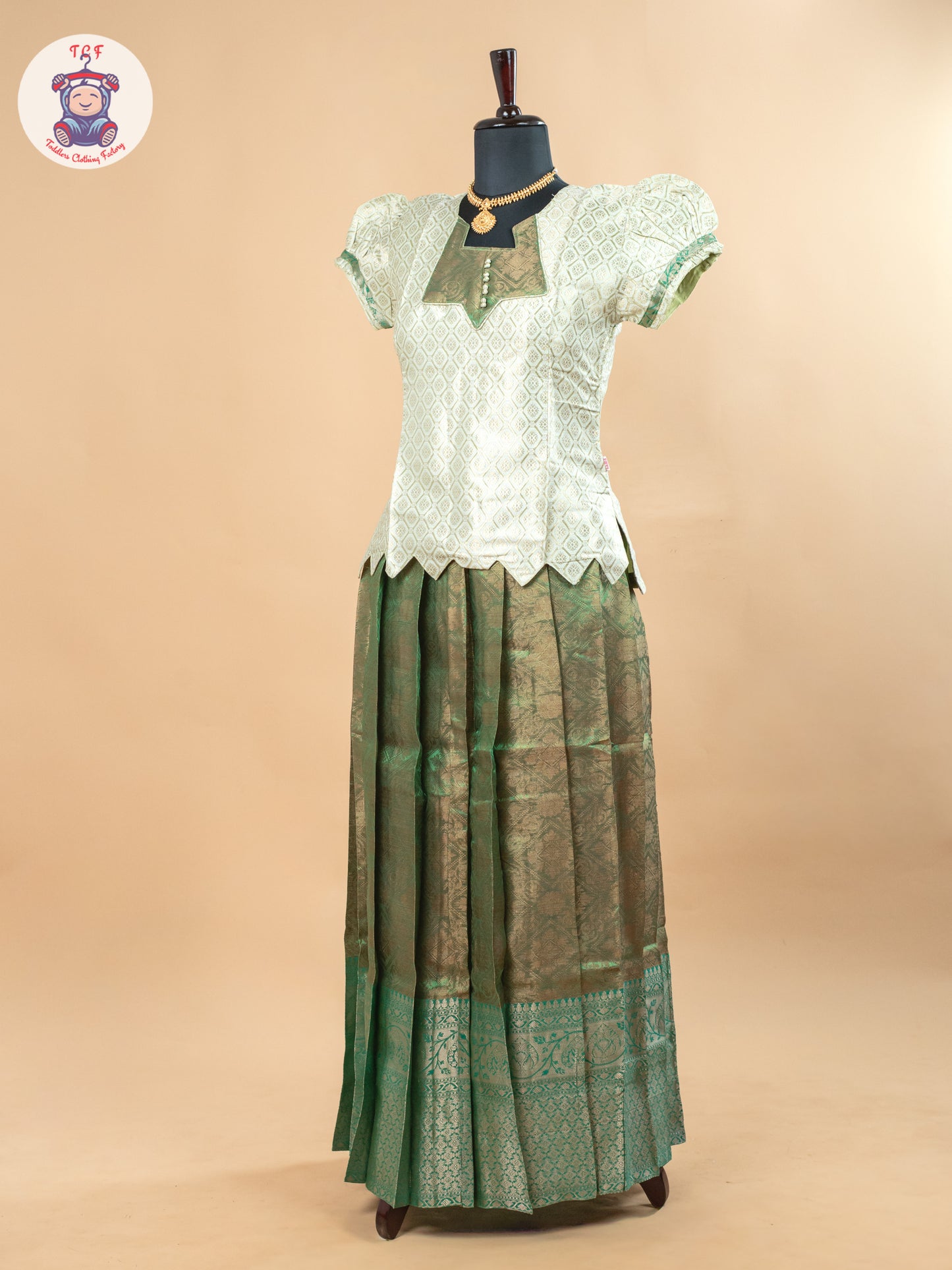 Gold & Green - Girls Readymade Pavadai Sattai