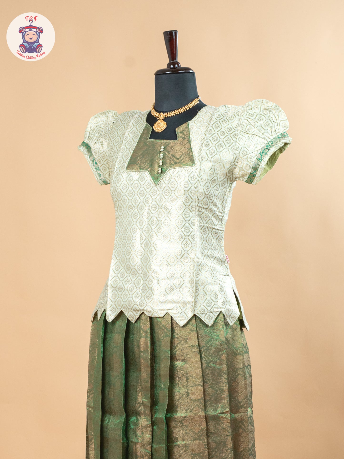 Gold & Green - Girls Readymade Pavadai Sattai