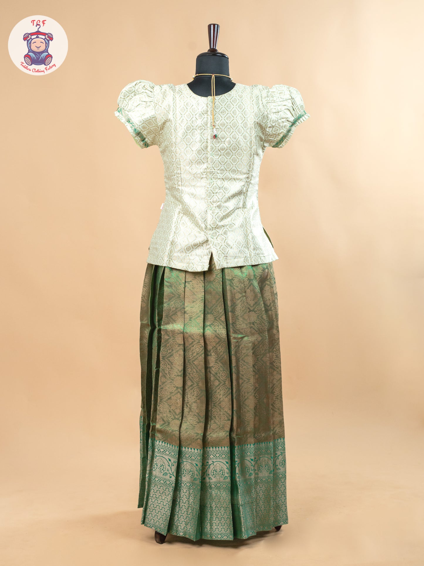 Gold & Green - Girls Readymade Pavadai Sattai