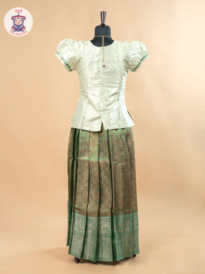 Gold & Green - Girls Readymade Pavadai Sattai