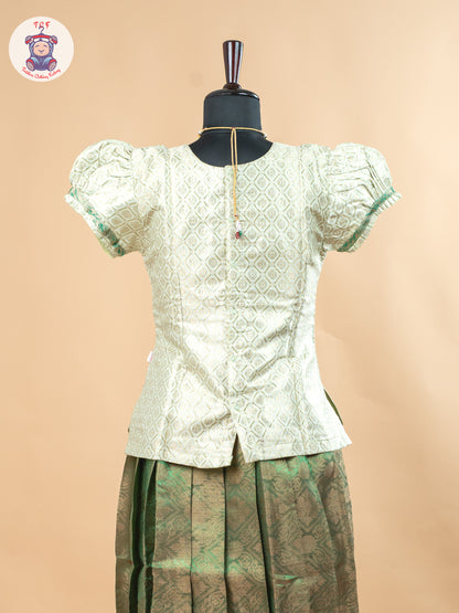 Gold & Green - Girls Readymade Pavadai Sattai