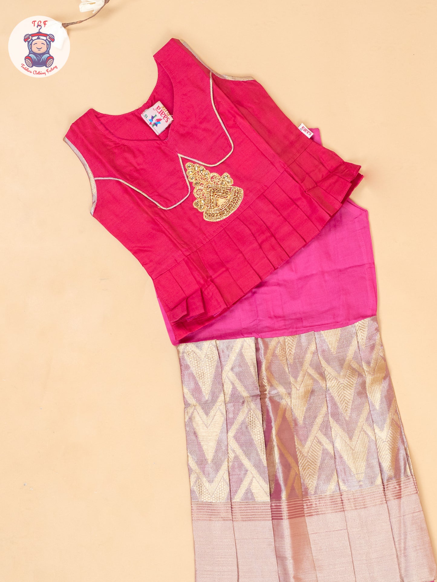 Pink & Onion Pink - Girls Readymade Pavadai Sattai