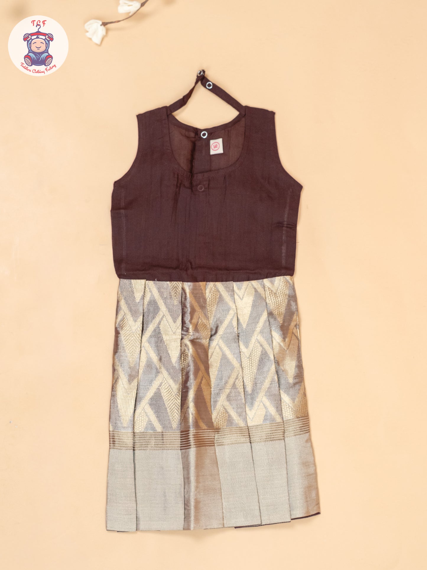Maroon & Light Brown - Girls Readymade Pavadai Sattai