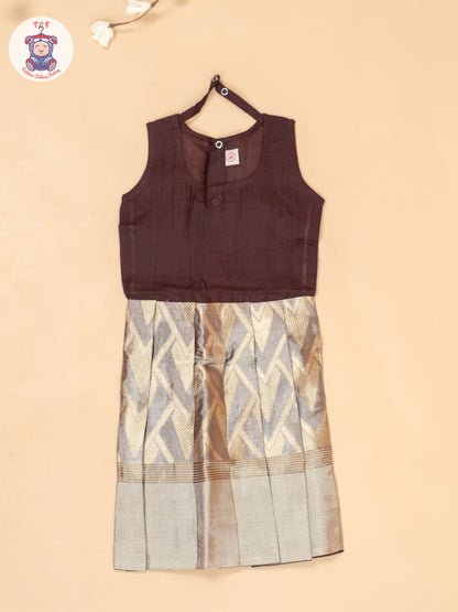 Maroon & Light Brown - Girls Readymade Pavadai Sattai
