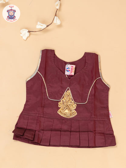 Maroon & Light Brown - Girls Readymade Pavadai Sattai