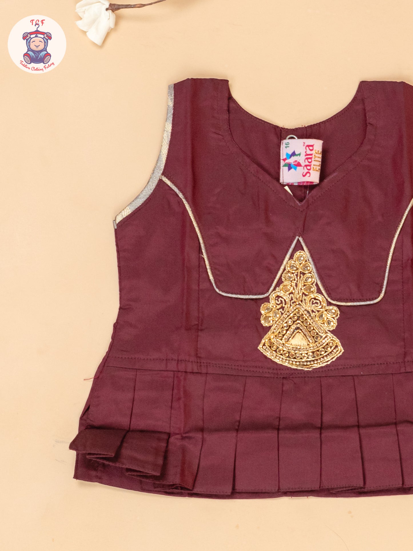 Maroon & Light Brown - Girls Readymade Pavadai Sattai
