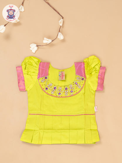 Leave Green & Lite Pink - Girls Readymade Pavadai Sattai